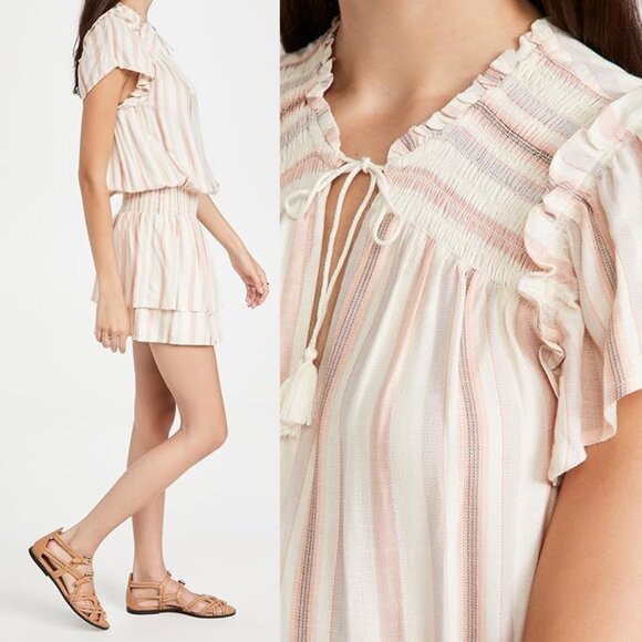 Paige Cristina Ruffle Smocked Tiered Minidress XL Ecru Neutral Boho Beach $199 - Picture 3 of 16